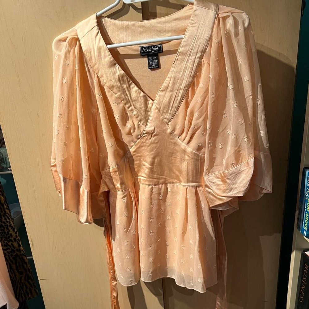 Vintage Light Orange / Pink Tie in the back Fancy Top Size Small